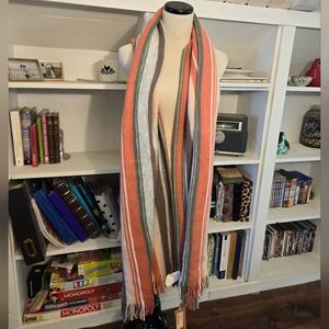 NWT Prana Pink Orange Stripes Fringed Striped Loli Scarf Knit Weathered Wood